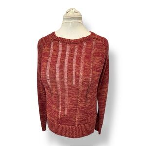 Vans Women’s Crewneck Open Knit Vertical Ripped Distressed Sweater Marled Rust L